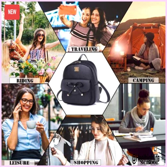 Mini PU Leather Backpack Set, 3-Piece with Bowknot, Travel Daypack main image 7